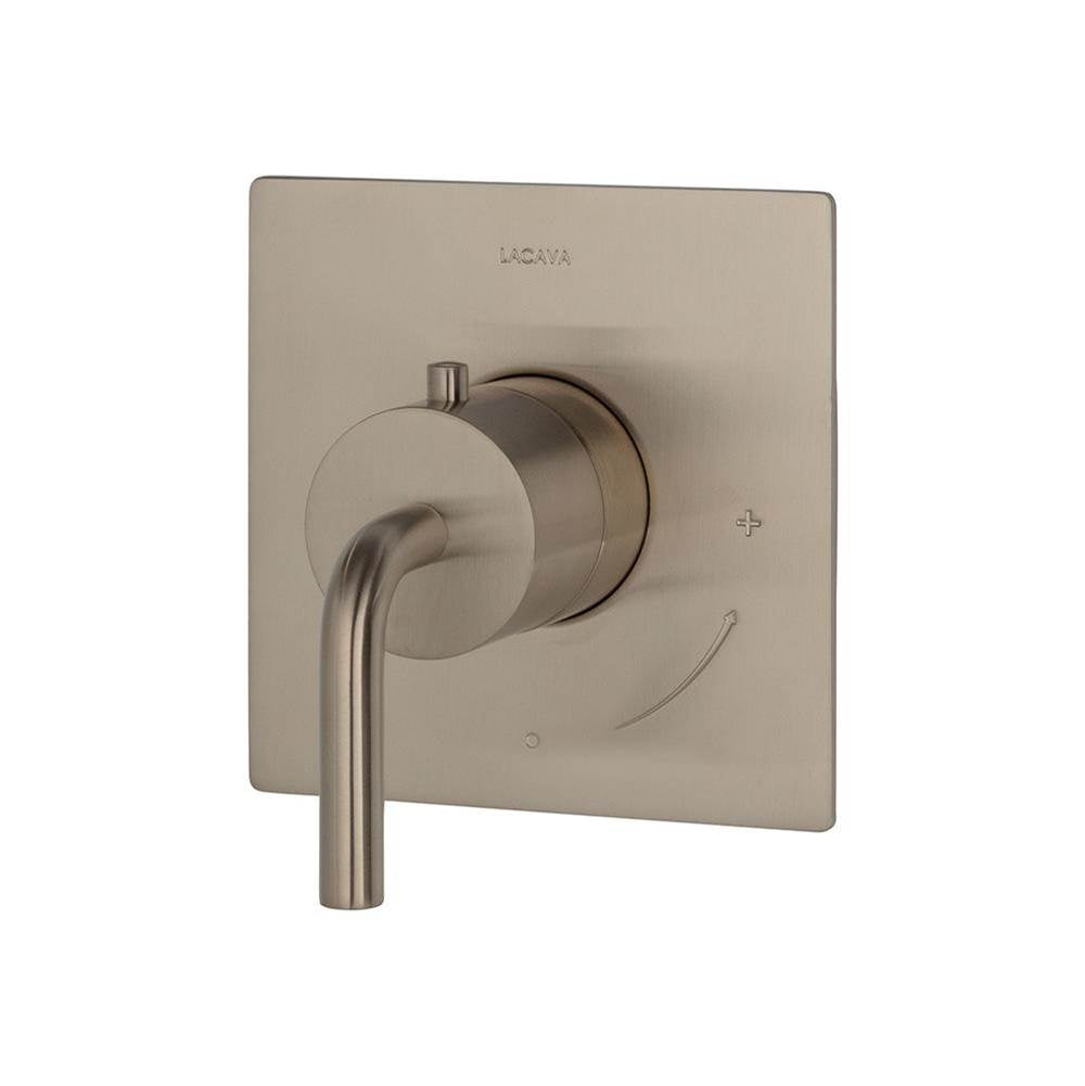 Lacava - TRIM ONLY - Regular Thermostat, flow rate 10 GPM, curved lever handle on round knob, rectangular backplate - Polished Nickel