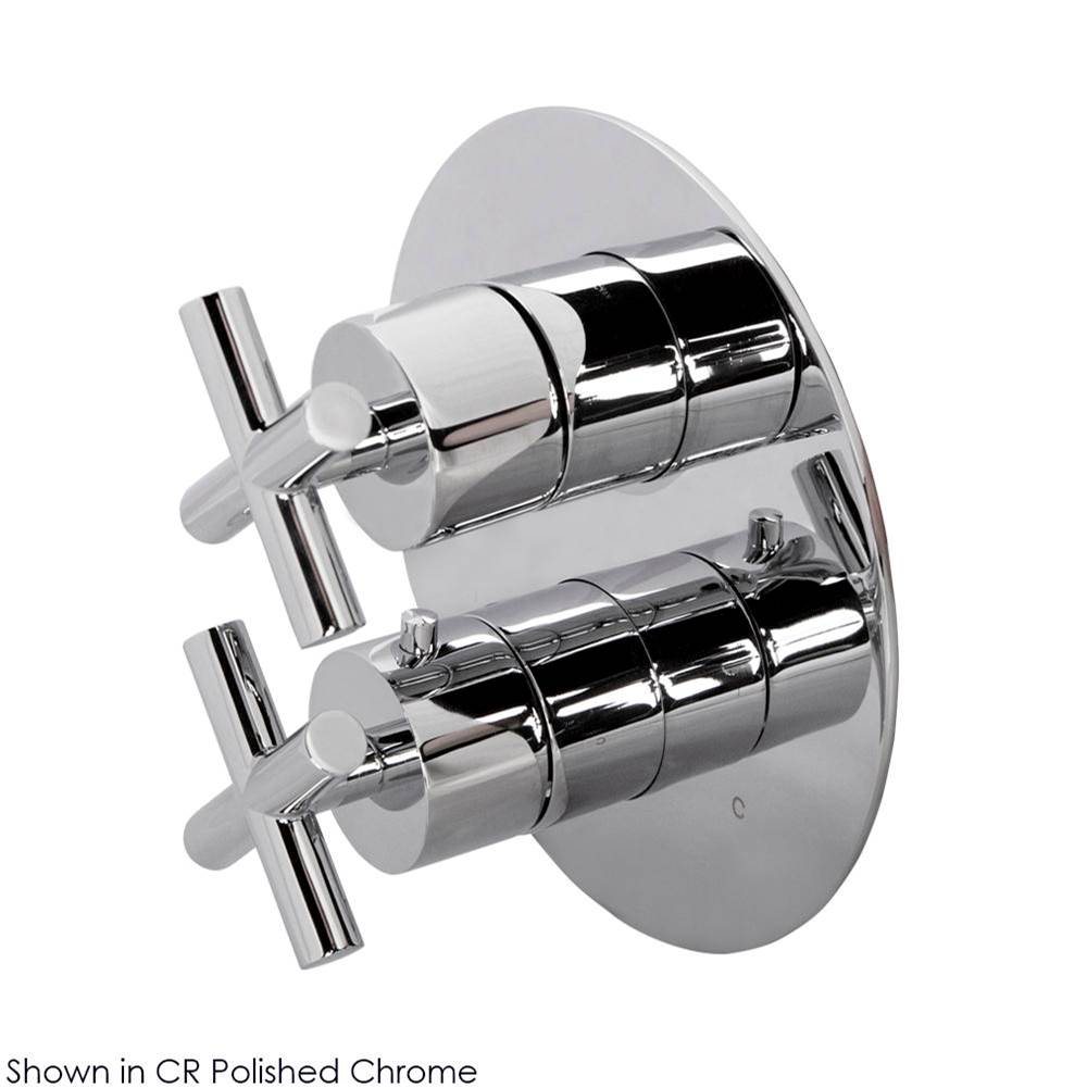 Lacava - TRIM ONLY - Thermostatic Valve w/2 way diverter + OFF, GPM 8.5 (60PSI) with round back plate and 2 stacked cross handles - Polished Nickel