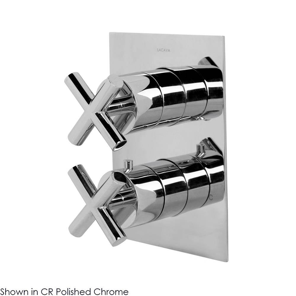 Lacava - TRIM ONLY - Thermostatic Valve w/1 way volume, GPM 9 (60PSI) with rectangular back plate and 2 stacked cross handles - Polished Nickel