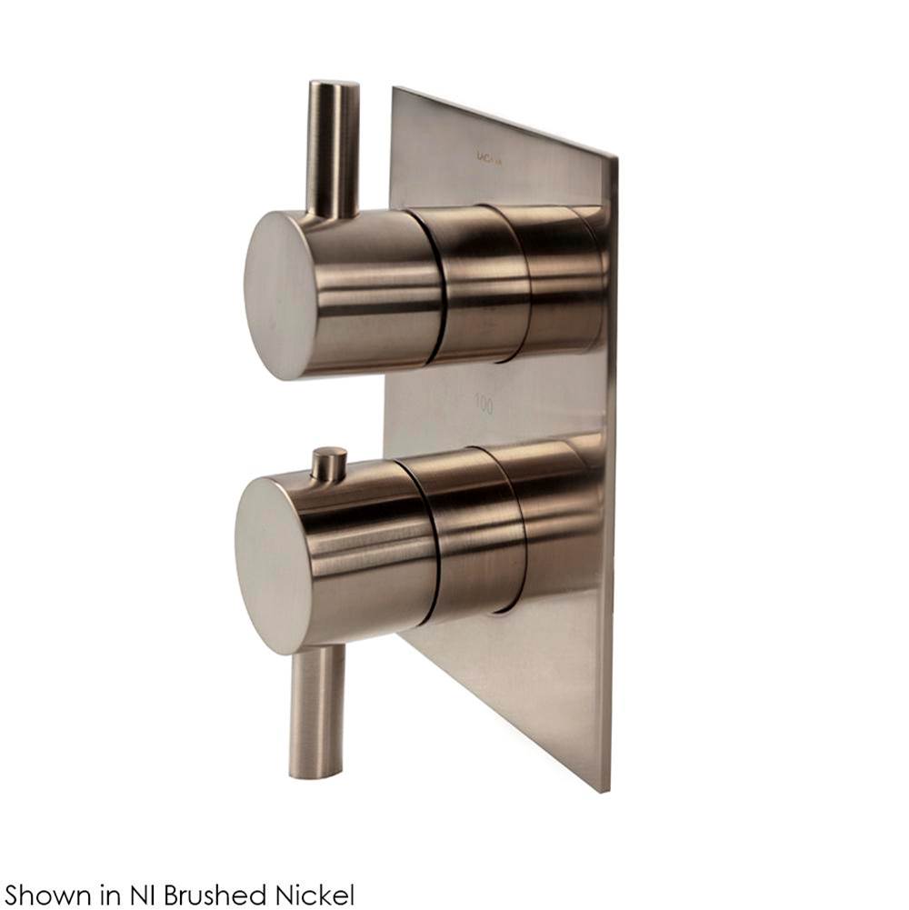 Lacava - TRIM ONLY - Thermostatic Valve w/2 way diverter + OFF, GPM 8.5 (60PSI) with rectangular back plate and 2 stacked round lever handles - Polished Nickel