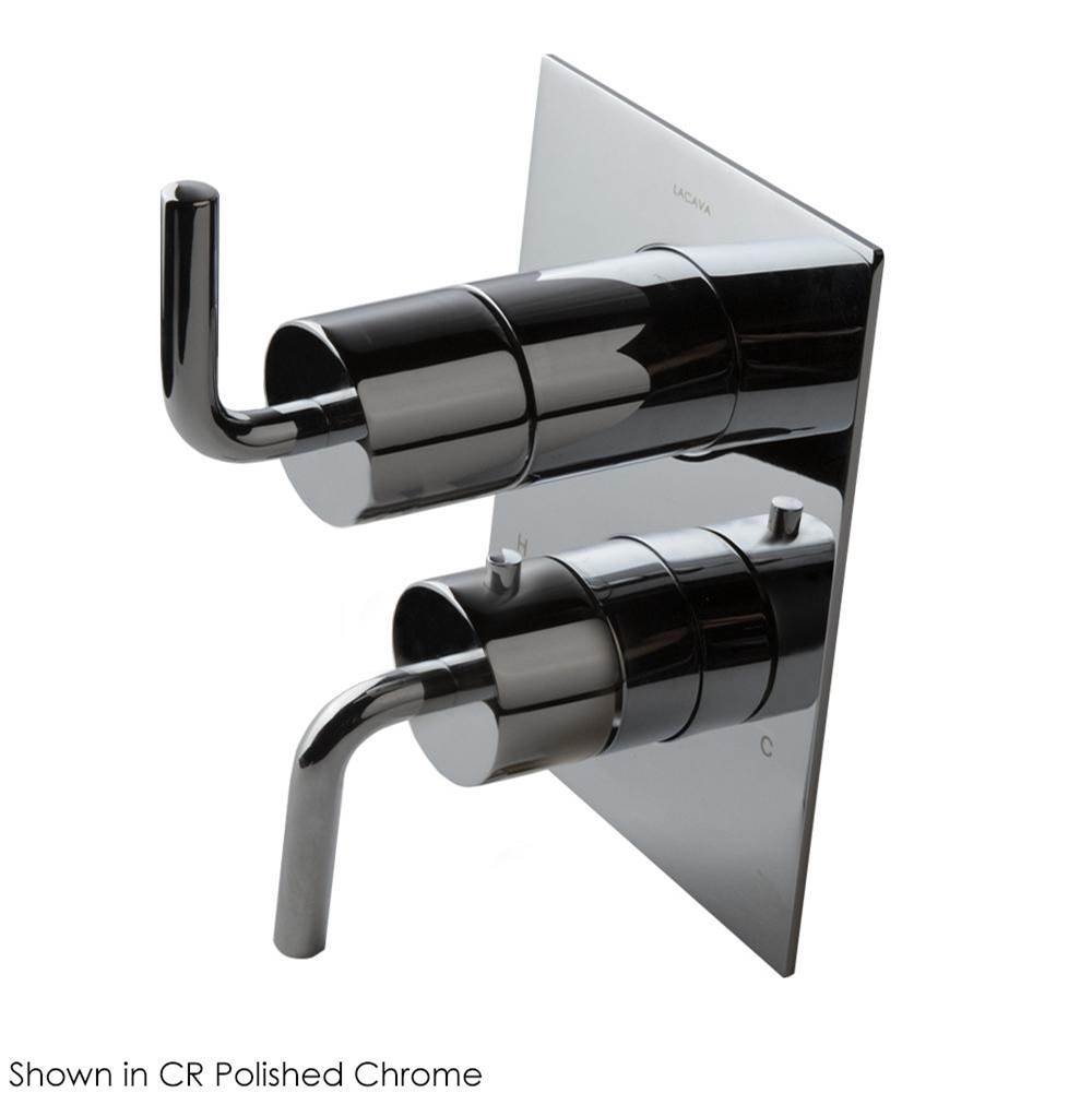 Lacava - TRIM ONLY - Thermostat w 3-way diverter + OFF, flow rate 6.1 GPM (43.5 PSI)curved lever handles, square back plate - Polished Nickel