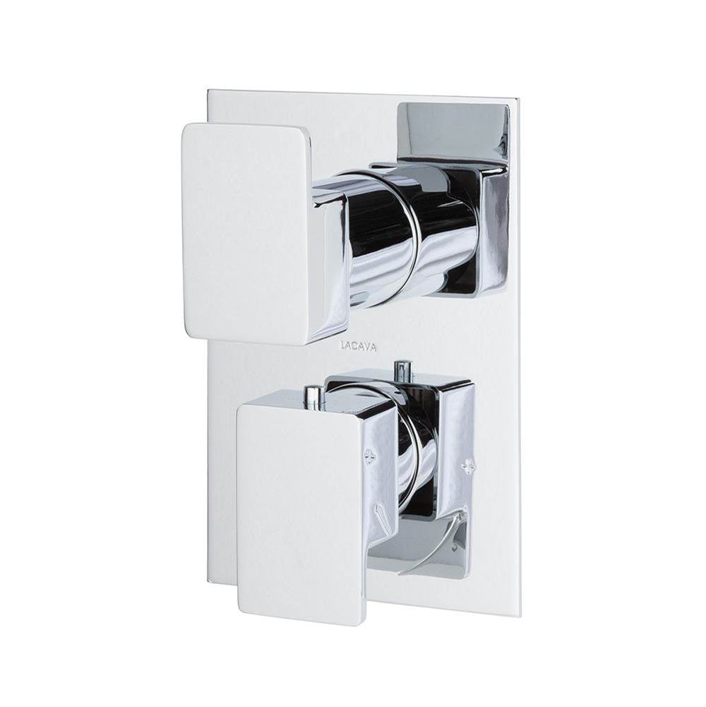 Lacava - TRIM ONLY - Thermostatic Valve w/ 2 way shared diverter + OFF, GPM 8.5 (60PSI) with rectangular back plate and 2 stacked lever handles - Polished Chrome