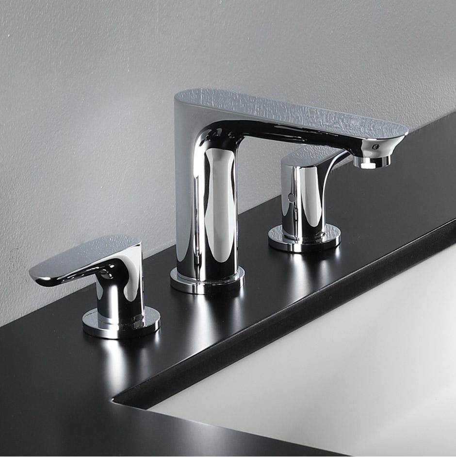 Lacava - Deck-mount three-hole faucet with two lever handles. Water flow rate: 1.2GPM pressure compensating aerator. H: 5'', SPOUT: 5 1/8''. - Brushed Nickel