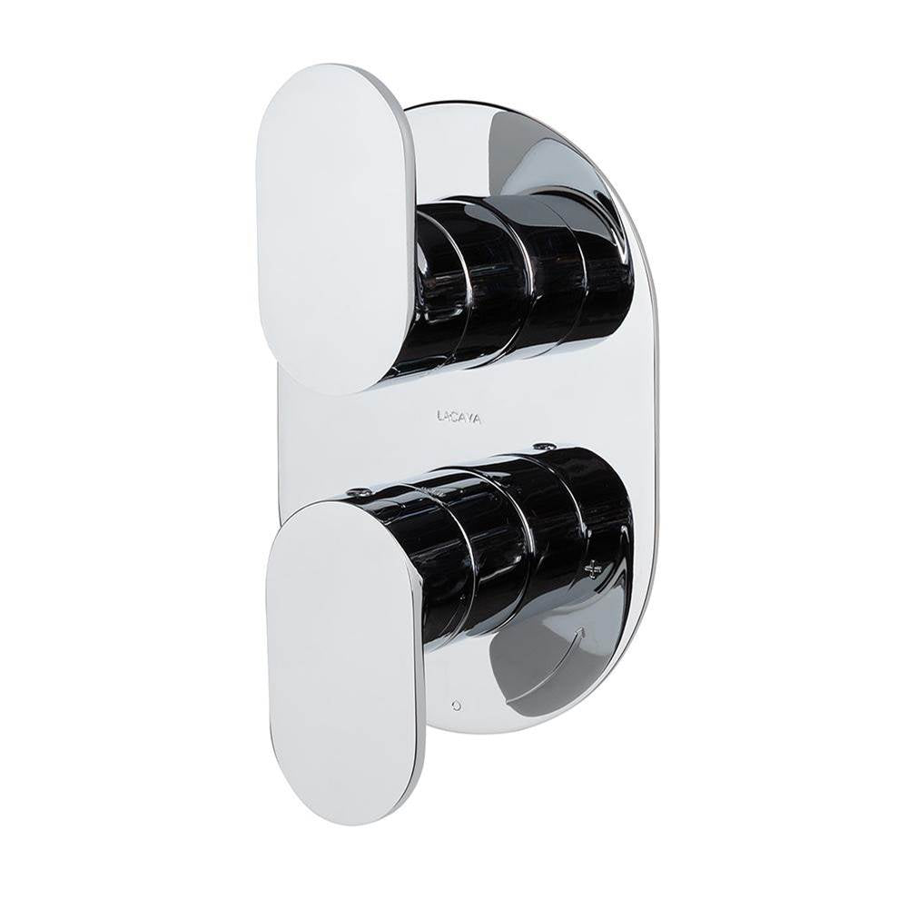 Lacava - Built-in progressive pressure balancing mixer with 2-way diverter, two lever handles and an oval backplate. Water flow rate: 5.6 gpm at 45 psi. - Brushed Nickel