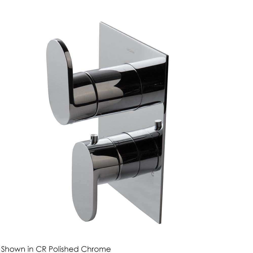 Lacava - TRIM ONLY - Thermostatic Valve w/3 way diverter + OFF, GPM 8 (60PSI) with rectangular back plate and 2 stacked oval lever handles - Brushed Nickel