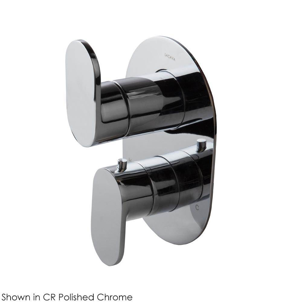 Lacava - TRIM ONLY - Thermostatic Valve w/3 way diverter + OFF, GPM 8 (60PSI) with oblong back plate and 2 stacked oval lever handles - Brushed Nickel