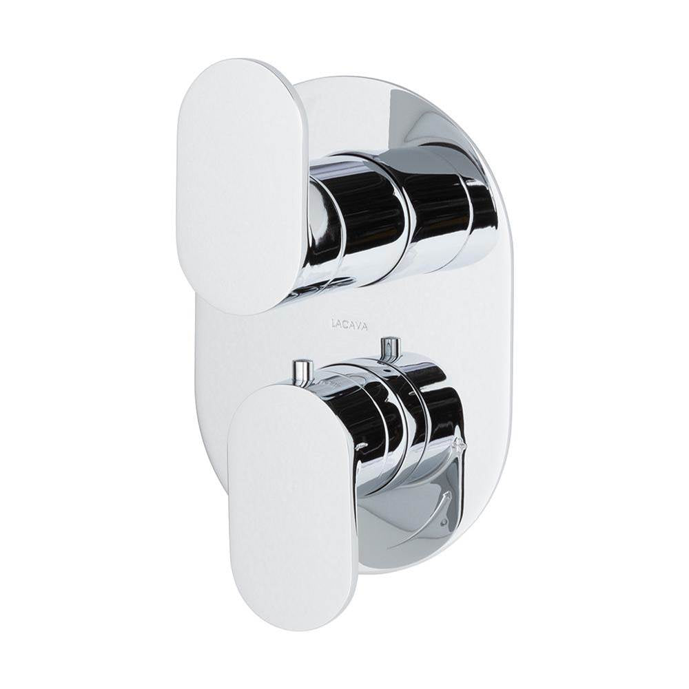 Lacava - TRIM ONLY - Thermostatic Valve w/ 2 way shared diverter + OFF, GPM 8.5 (60PSI) with oblong back plate and 2 stacked oval lever handles - Polished Chrome