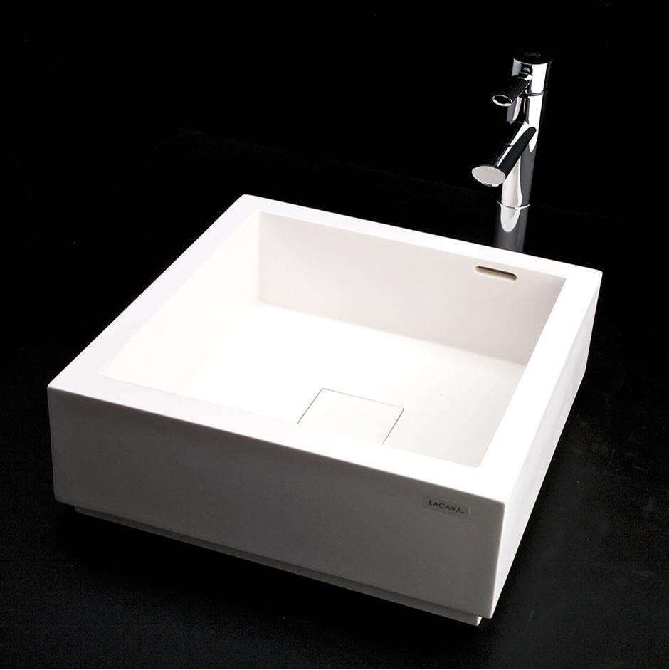 Lacava - Vessel Bathroom Sink made of solid surface, with an overflow and decorative drain cover, finished back. - Gloss White