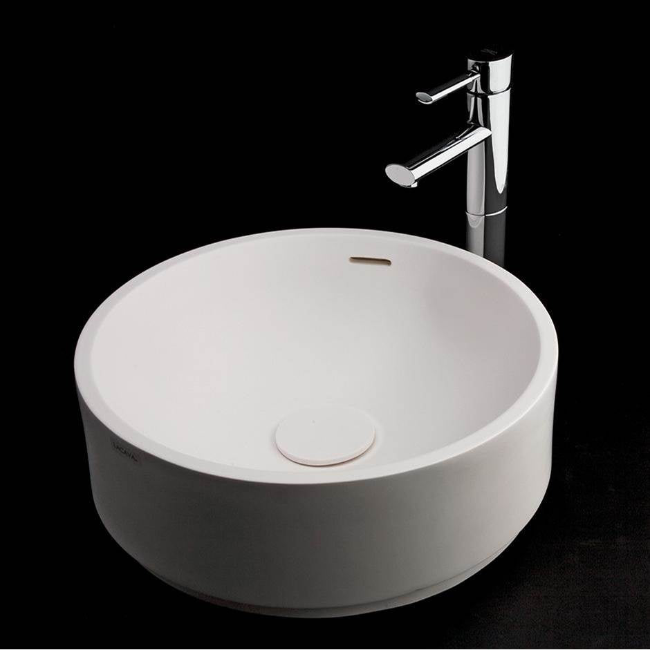 Lacava - Vessel Bathroom Sink made of solid surface, with an overflow and decorative drain cover (column sold separately), 16 1/2''DIAM x 6 1/2''H - Gloss White