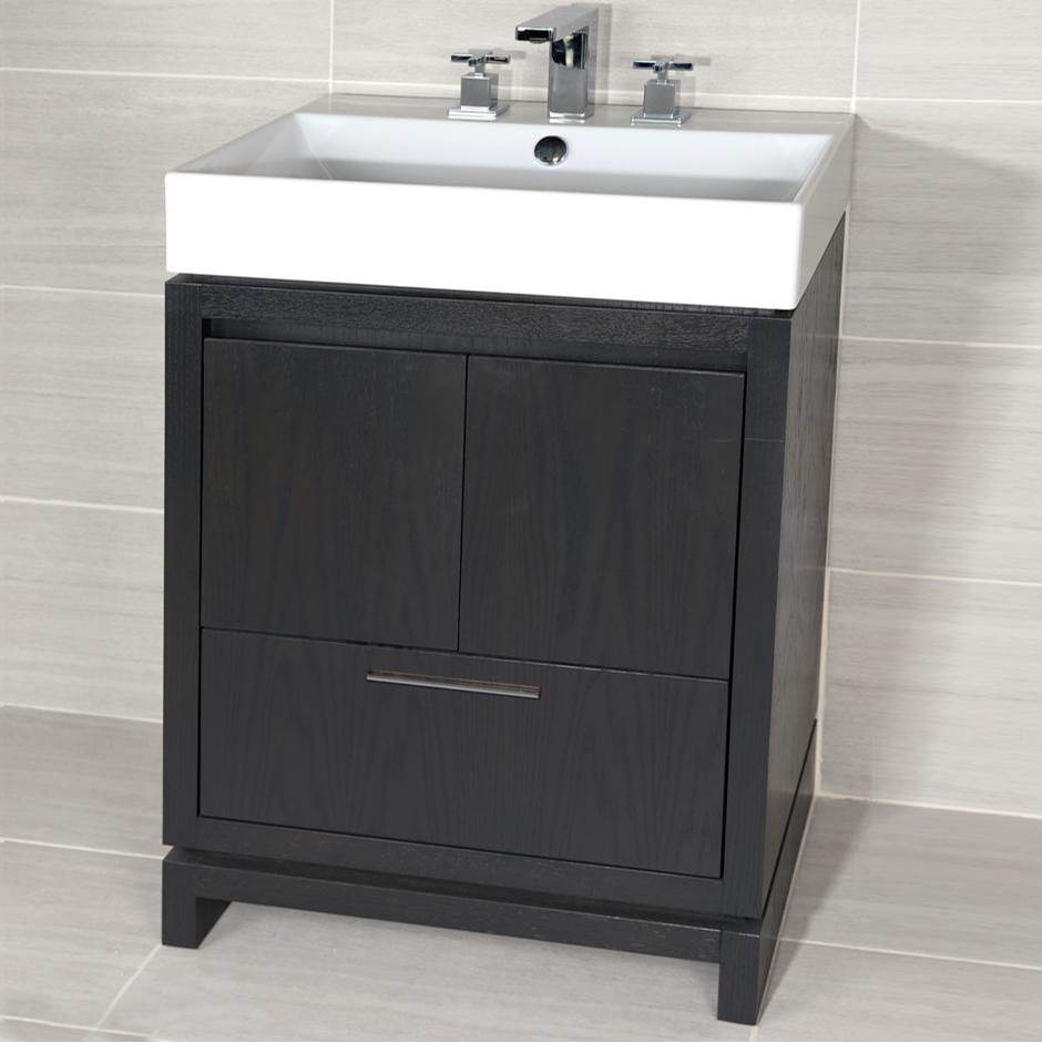 Lacava - Free-standing under-counter vanity with finger pulls across top doors and polished chrome pull across bottom drawer. - Gray Zebra