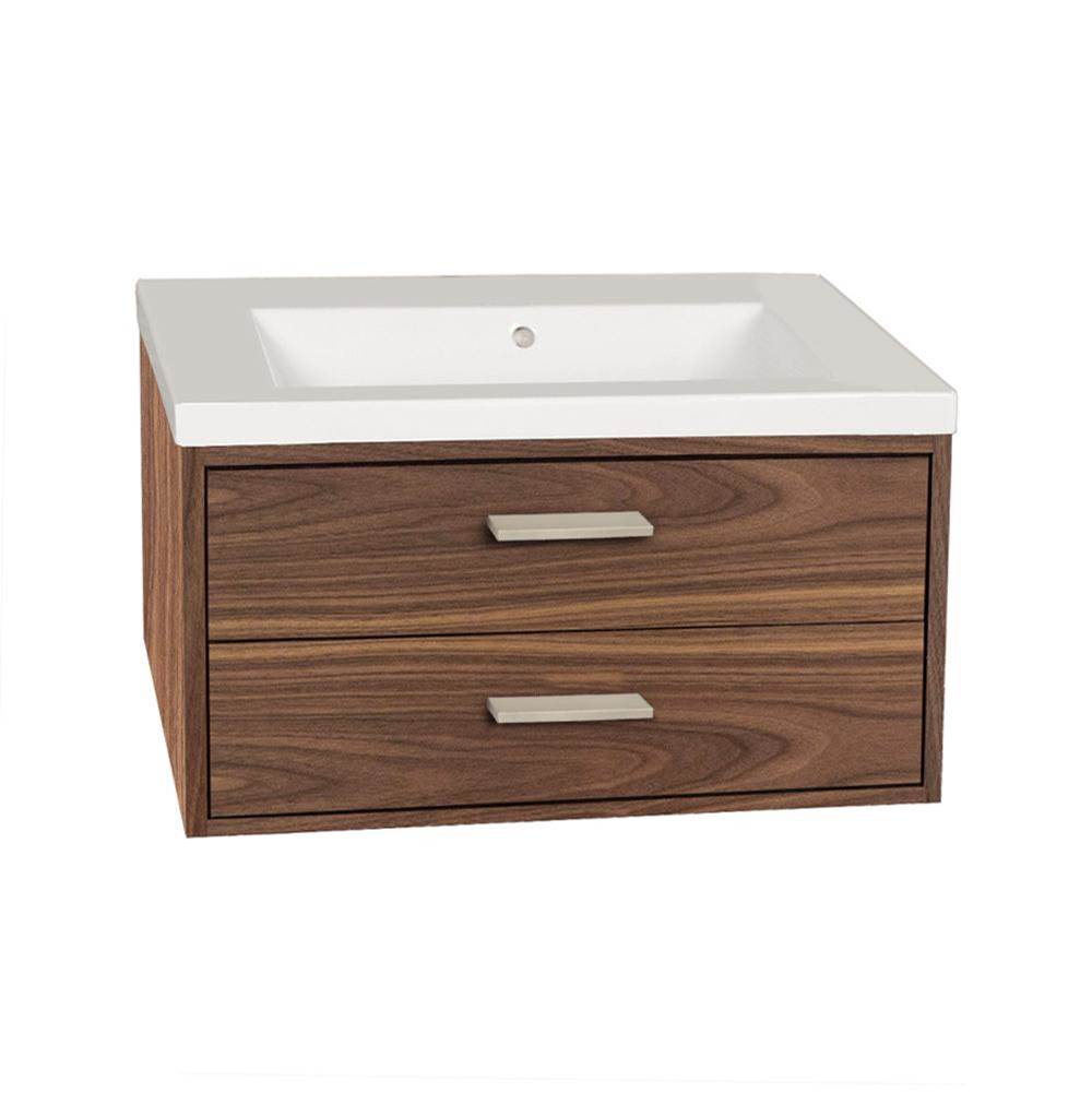Lacava - Wall-mount under-counter vanity with two push-open drawers adorned with metal inserts and equipped with drawer organizers. - Gloss Ardesia