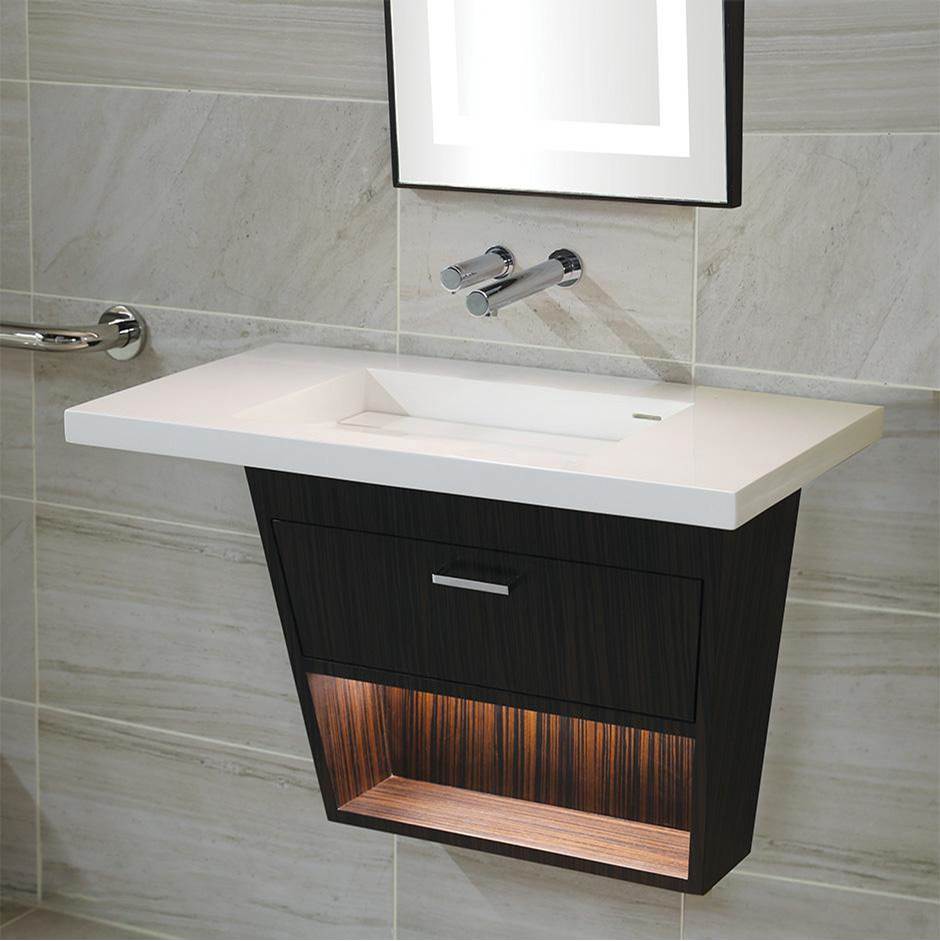 Lacava - Wall mount under counter vanity with open cubby fill open door, LED lights, and polished chrome pull. - Gloss Ardesia