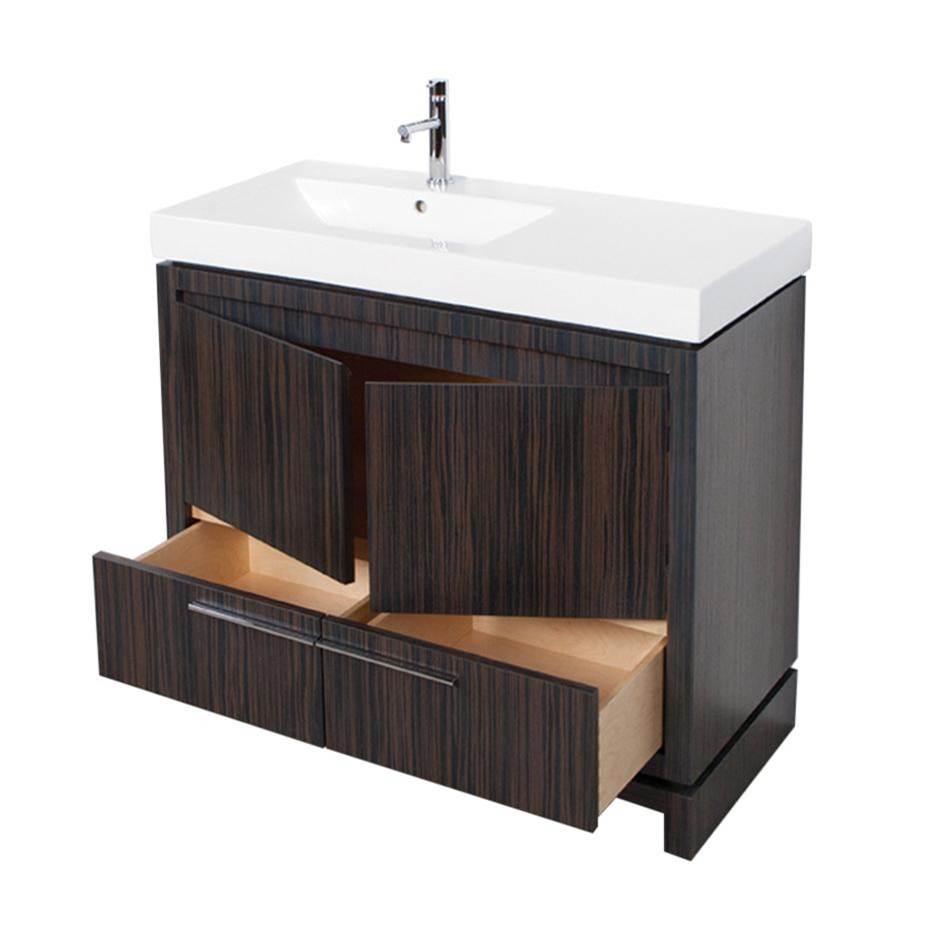 Lacava - Free standing under counter vanity with finger pulls across top doors and polished chrome pulls across bottom drawers. - Gloss Ardesia