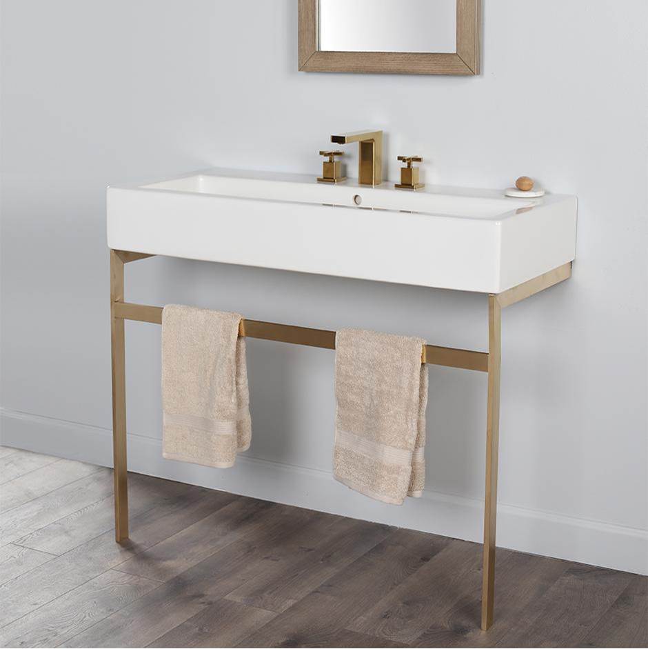 Lacava - Floor-standing metal console stand with a towel bar. It must be attached to a wall.W: 39 3/8'' D: 18 1/2'' H: 29'' - Matte White