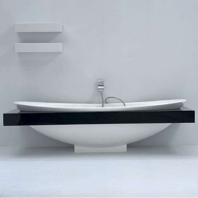 Lacava - Soaking bath tub with floor bracket, white acrylic, 76''W, 33 1/8''D, 22 7/8''H, 265 lbs, drain/trap assembly not included. - White