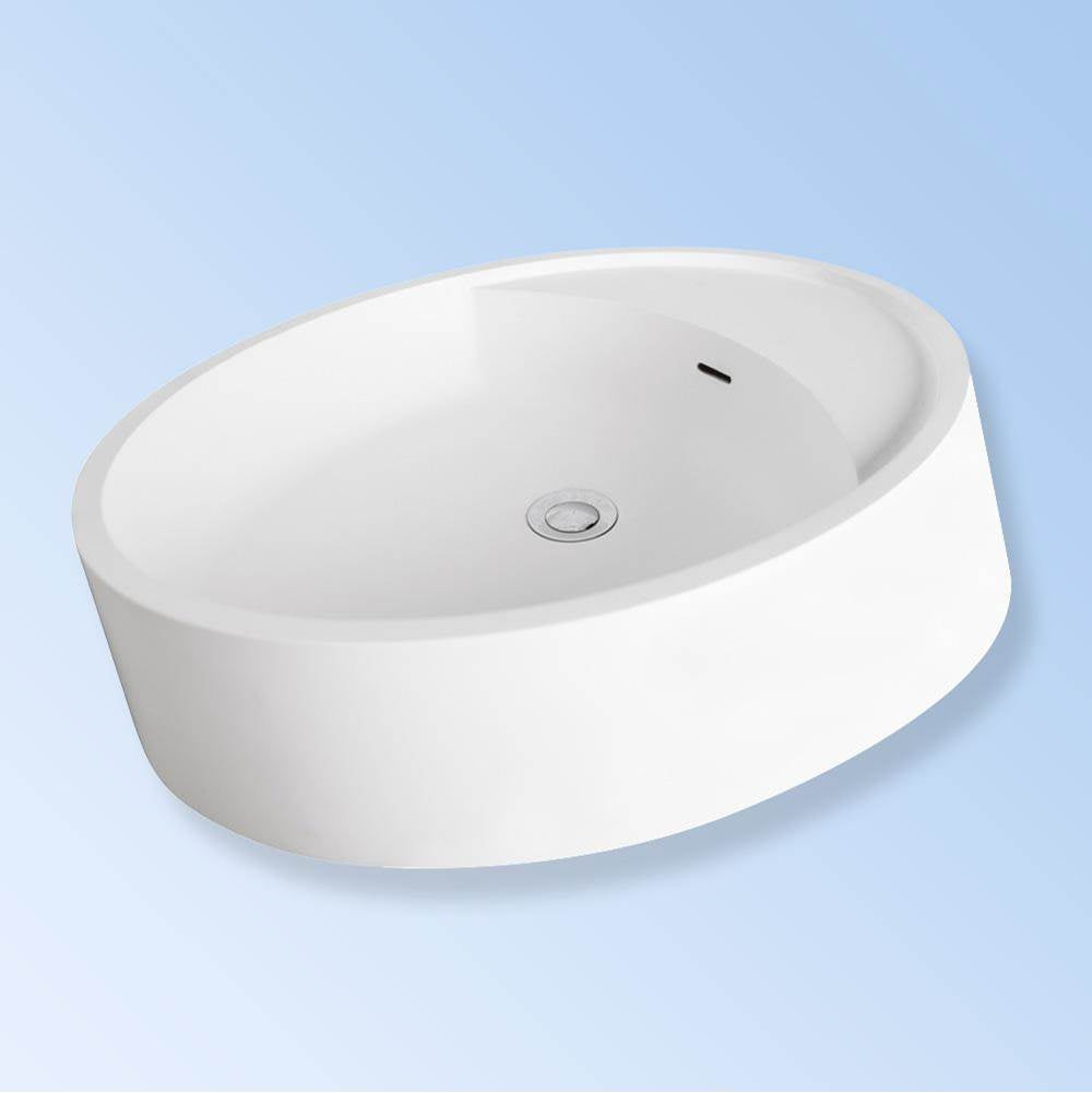 Lacava - Vessel or pedestal mounted solid surface sink with overflow. Pedestal No.6060P sold separately. W: 23-3/4'', D: 17-3/4'', H: 6'' - Matte White Solid Surface