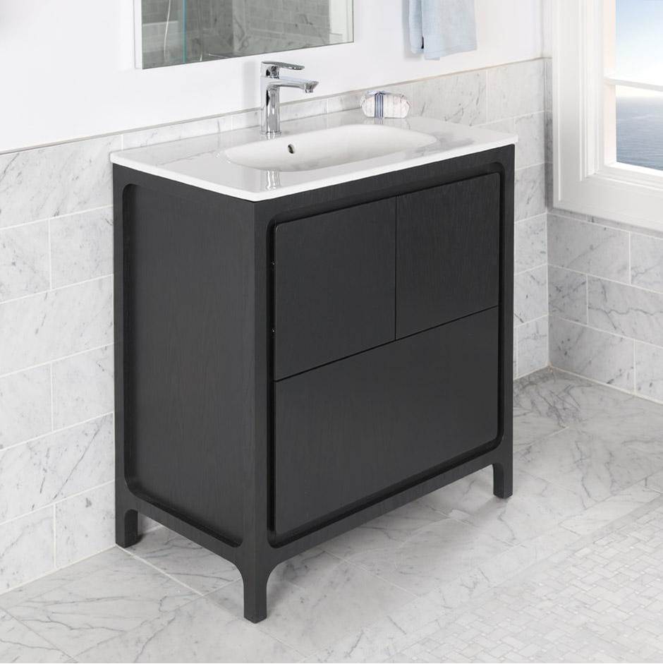 Lacava - Free standing under counter vanity with routed finger pulls on two doors and one drawer. - Gloss Ardesia