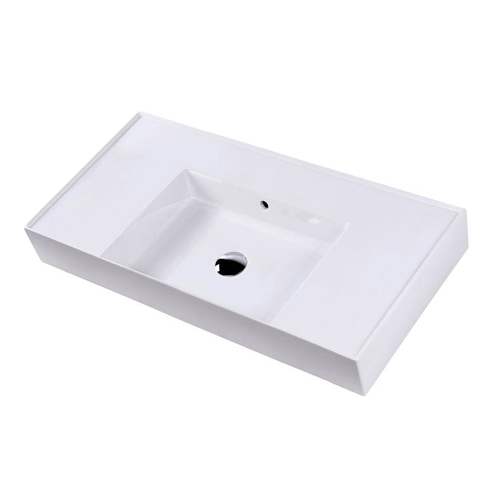 Lacava - Wall-mount or vanity top porcelain sink with an overflow and a deck on the right-hand and left-hand side - White