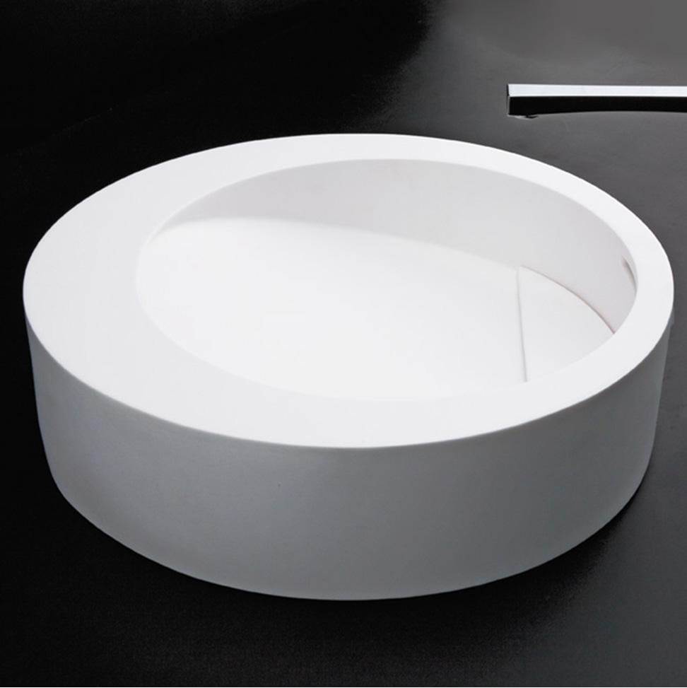 Lacava - Round solid surface vessel washbasin with overflow and decorative drain cover (drain not included), finished back. 17 3/4''DIAM x 5 1/2''H - Matte White