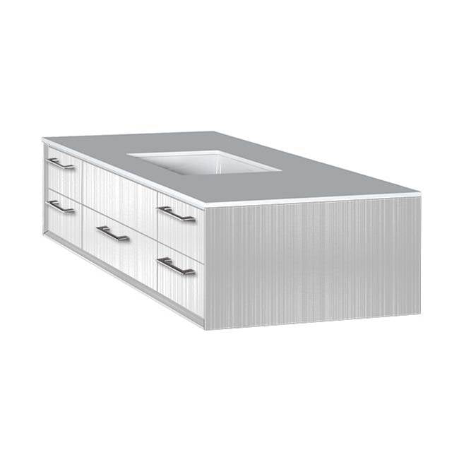 Lacava - Cabinet of wall-mount under-counter vanity featuring five drawers and solid surface countertop with a cut-out for undermount sink on the right - White With Fine Texture