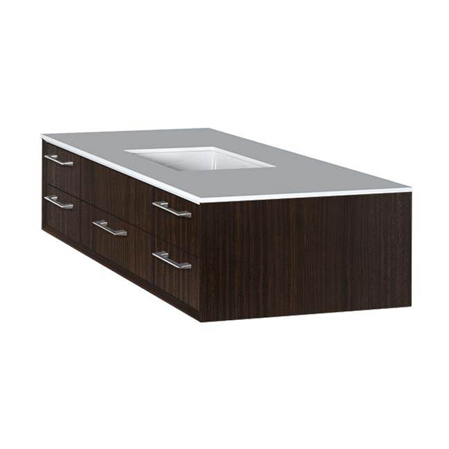Lacava - Cabinet of wall-mount under-counter vanity featuring five drawers and solid surface countertop with a cut-out for undermount sink on the right - Gray Zebra