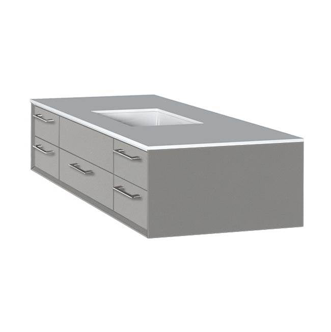 Lacava - Cabinet of wall-mount under-counter vanity featuring five drawers and solid surface countertop with a cut-out for undermount sink on the right - Matte Ardesia