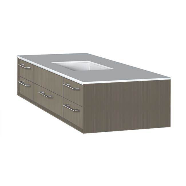 Lacava - Cabinet of wall-mount under-counter vanity featuring five drawers and solid surface countertop with a cut-out for undermount sink on the right - Taupe with Fine Texture