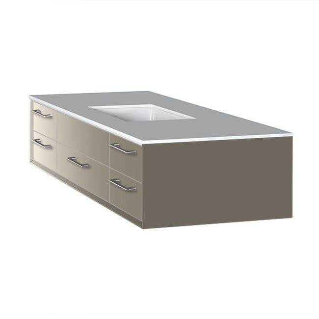 Lacava - Cabinet of wall-mount under-counter vanity featuring five drawers and solid surface countertop with a cut-out for undermount sink on the right - Gloss Taupe