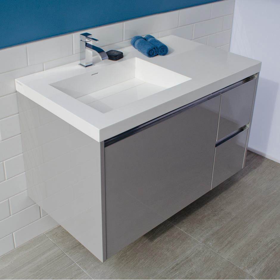 Lacava - Wall-mount under counter vanity with three drawers, Bathroom Sink is on the left. - Gloss Ardesia