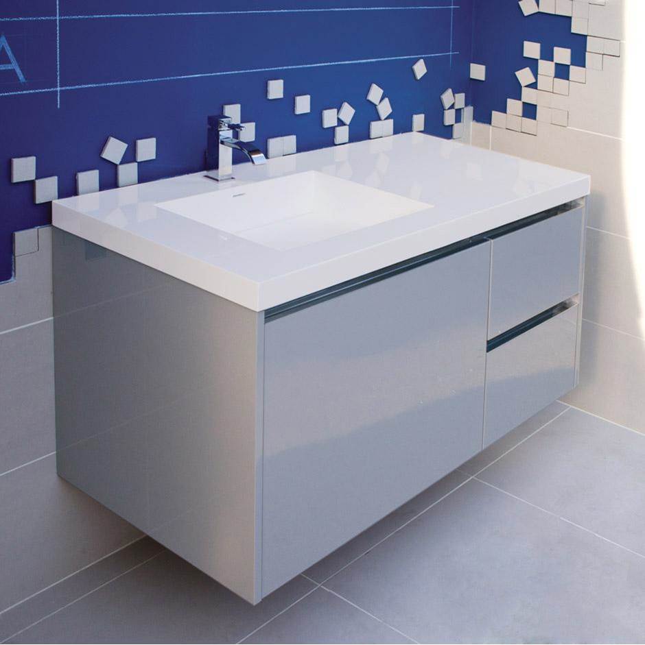 Lacava - Wall-mounted undercounter vanity with a large drawer on left and 2 small drawers on right - Gloss Ardesia
