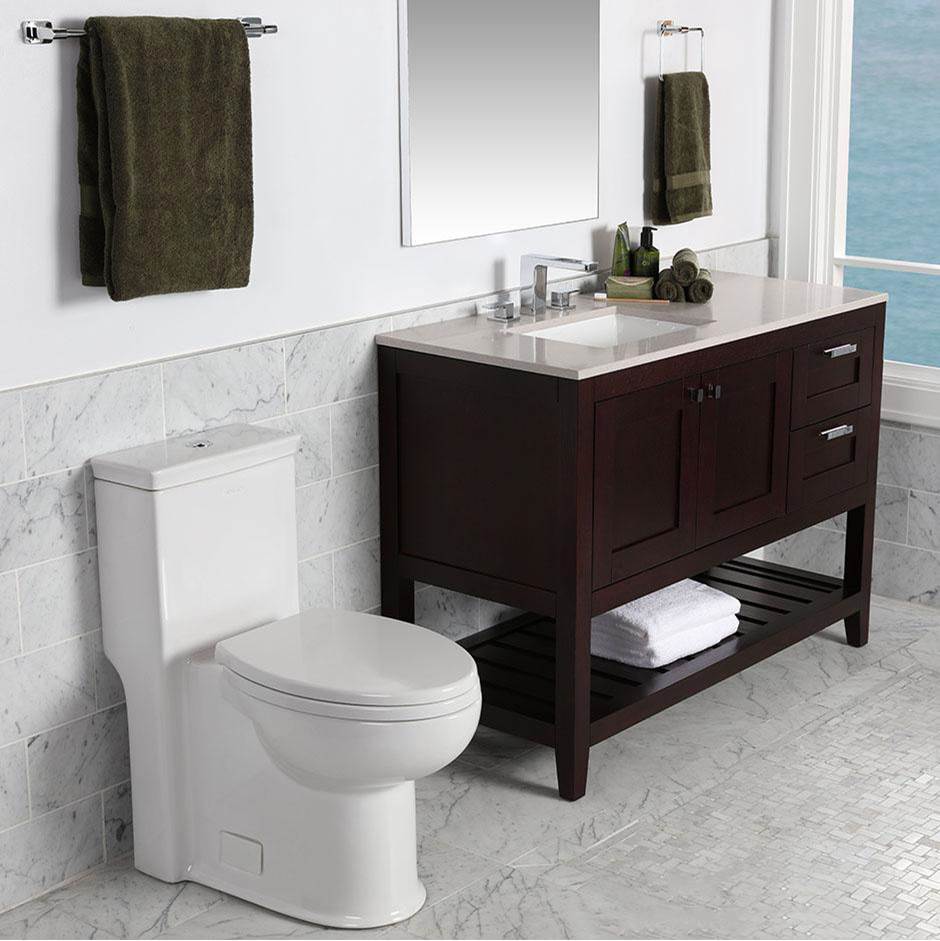 Lacava - Free standing under-counter vanity with two doors(knobs included) on left, two drawers(knobs included) on right and slotted shelf in wood. - Gloss Ardesia