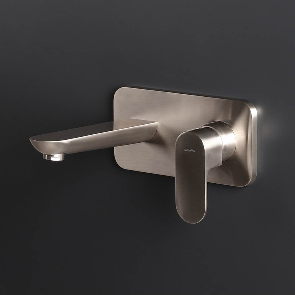 ROUGH - Wall-mount two-hole faucet with one level handle and backplate.