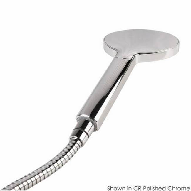 Hand-held round shower head with 59-inch flexible hose and three function variable spray