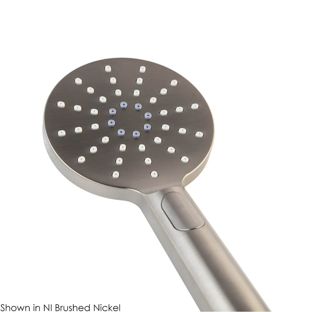 Hand-held round shower head with 59-inch flexible hose and three function variable spray