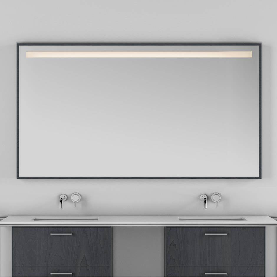 Lacava - Wall-mount mirror in wooden or metal frame with LED light behind sand blasted frosted section on top. W:65'', H:34'', D: 2''. - Brass Powder Coat