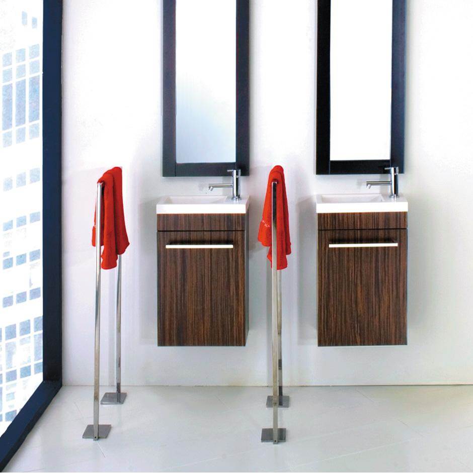 Lacava - Wall-mount under-counter vanity with one adjustable shelf behind a door, brushed stainless steel pull can be used as a towel bar. - White Oak