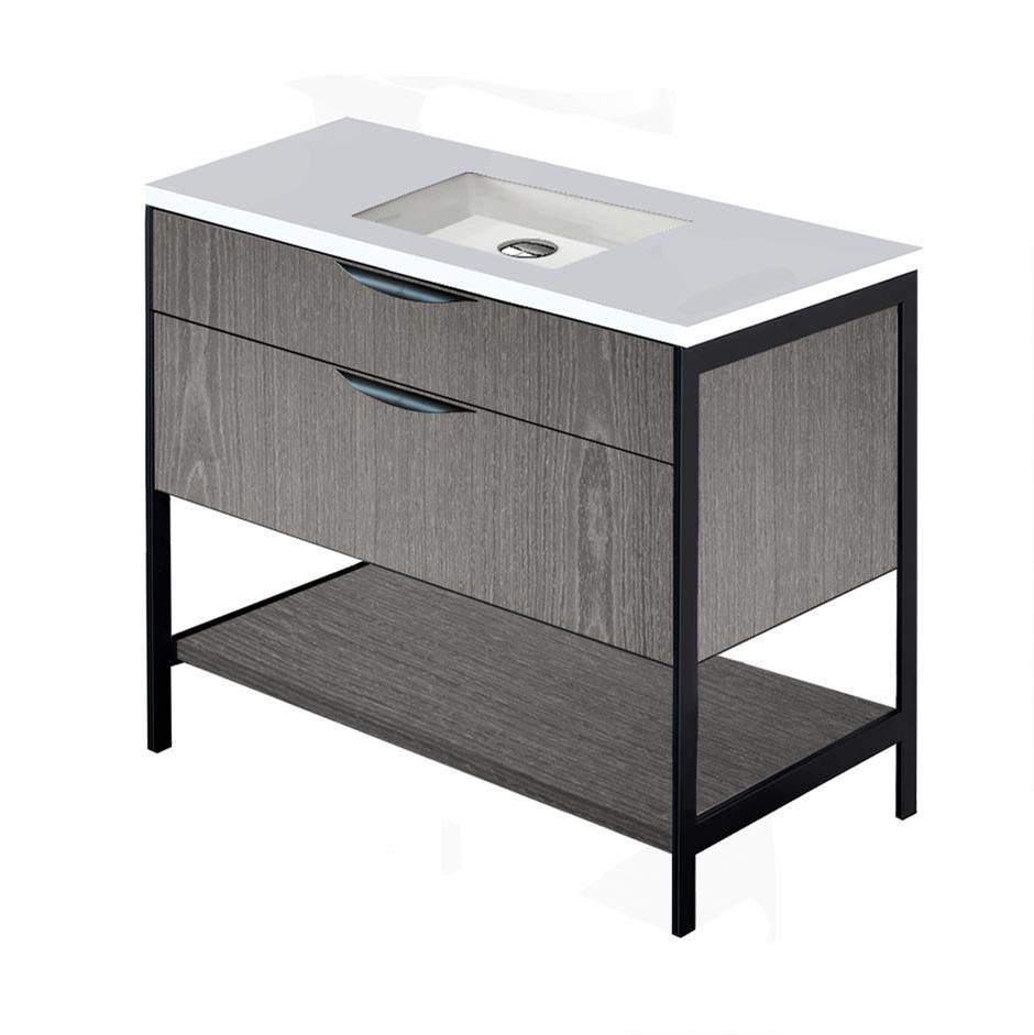 Lacava - Cabinet of free standing under-counter vanity with two wide drawers, bottom wood shelf and metal frame (pulls included). - Taupe with Fine Texture