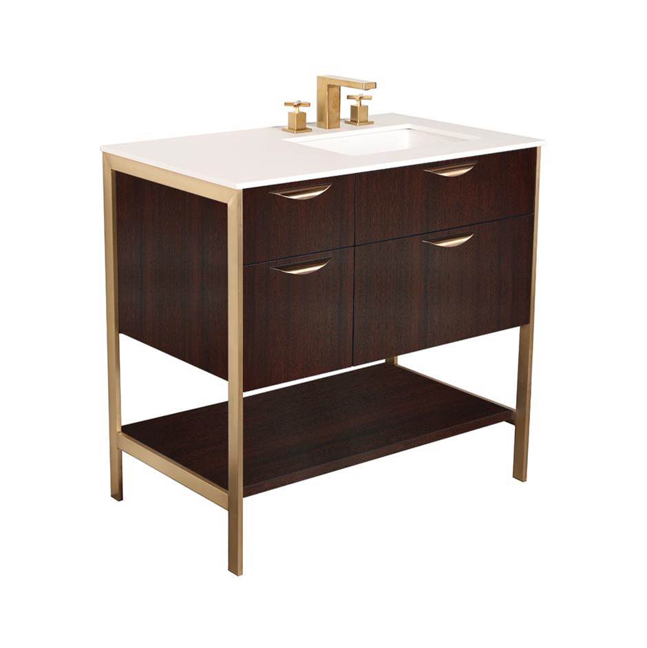Lacava - Cabinet of free standing under-counter vanity with three drawers, bottom wood shelf and metal frame (pulls included). - Taupe with Fine Texture