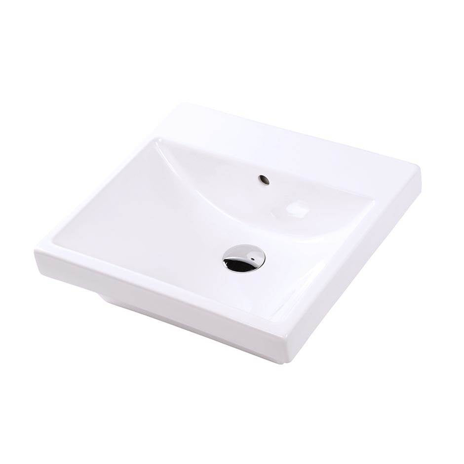 Lacava - wall-mounted porcelain Bathroom Sink with overflow and with 01 - one faucet hole, 02 - two faucet holes, 03 - three faucet holes in 8'' spread. - White