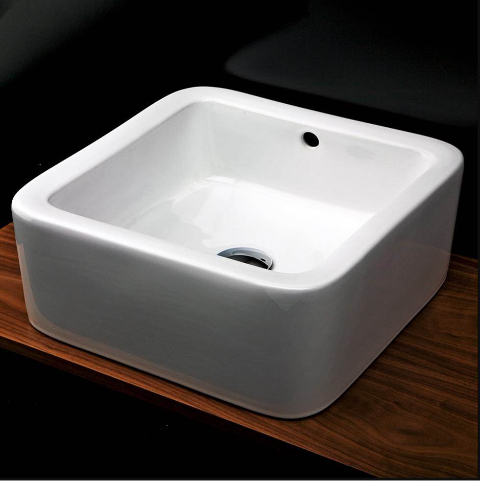 Lacava - Vessel porcelain Bathroom Sink with an overflow, finished back. 16 3/8''W, 16 3/8''D, 6 1/2''H. - White