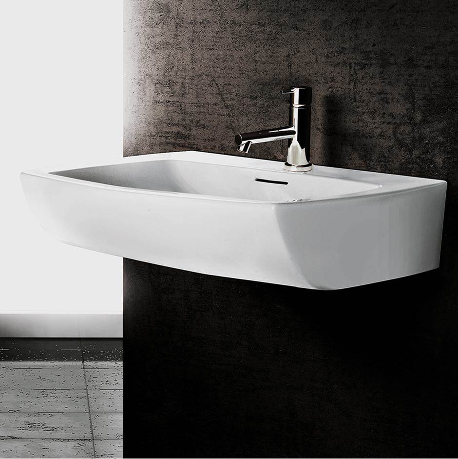 Lacava - Wall-mount or above-counter porcelain Bathroom Sink with an overflow and one faucet hole. Unfinished back .26 1/4''W, 19 1/4''D, 6''H - White