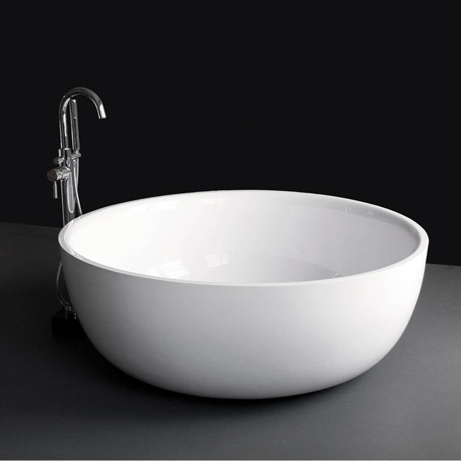 Lacava - Free-standing soaking bathtub made of white solid surface with a decorative solid surface drain - Gloss White