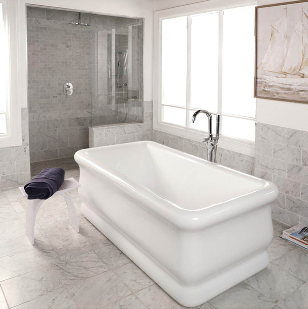 Lacava - Free-standing soaking bathtub made of luster white acrylic with an overflow and polished chrome drain, net weight 133 lbs, water capacity 84. - White
