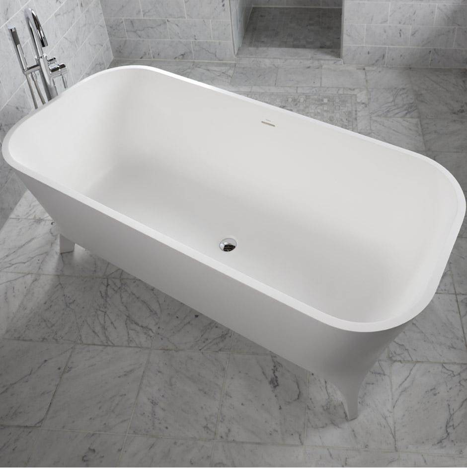 Lacava - Free-standing soaking bathtub made of white solid surface with an overflow and a decorative solid surface drain; net weight 408 lbs - Matte White