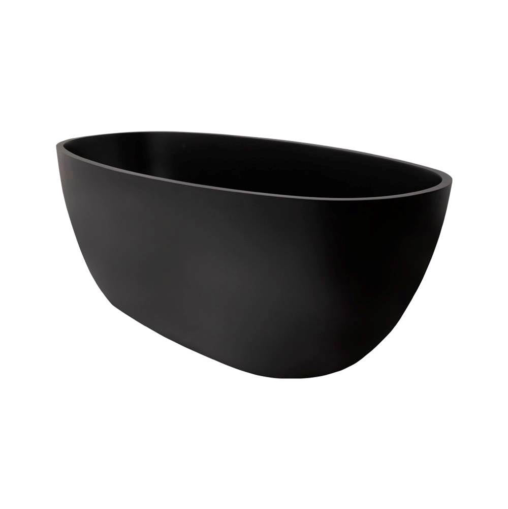 Lacava - Free-standing soaking bathtub made of white solid surface with an overflow and a decorative solid surface drain; net weight 298 lbs - Matte Black