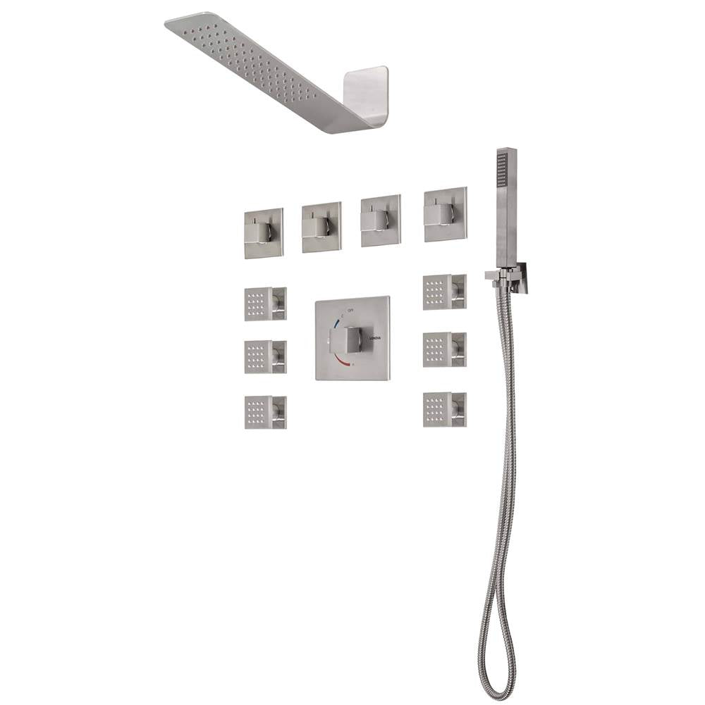 Lenova - 4PC - Shower Set Includes: Shower Head Square 16'' x 4-3/4'' Thermostatic/Pressure Valve Trim Kit - Square - Brushed Nickel