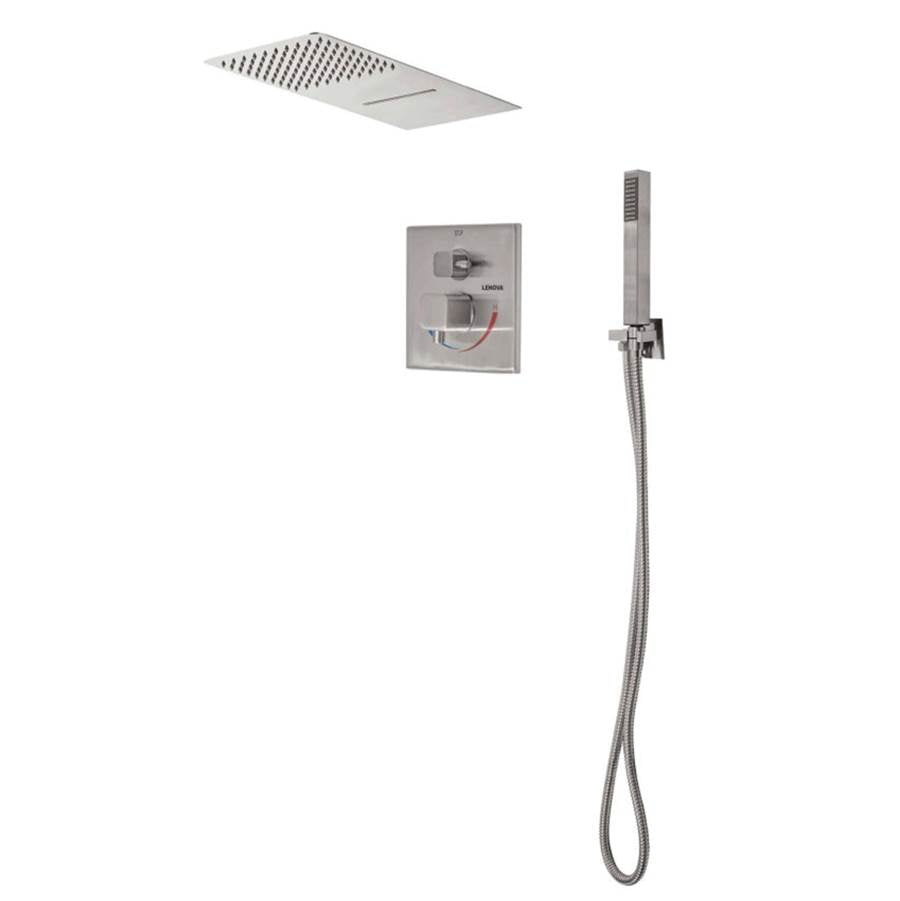 Lenova - 3PC - Shower Set Includes: Shower Head Square 19-3/4'' x 8'' Thermostatic/Pressure Valve Trim Kit - Square - Polished Chrome