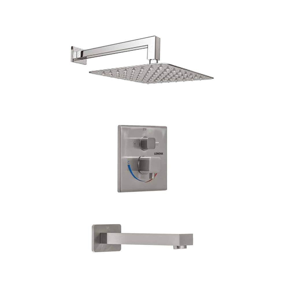 Lenova - 3PC - Shower Set Includes: Shower Head Square 8'' Thermostatic/Pressure Valve Trim Kit - Square - Polished Chrome