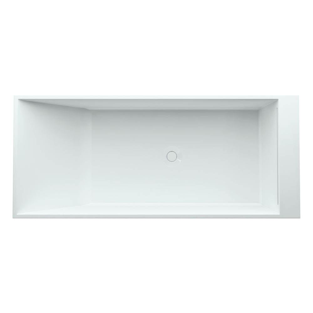 Freestanding bathtub, made of Sentec solid surface, with tap bank on right-hand side, with slot overflow/front overflow, with lifting system