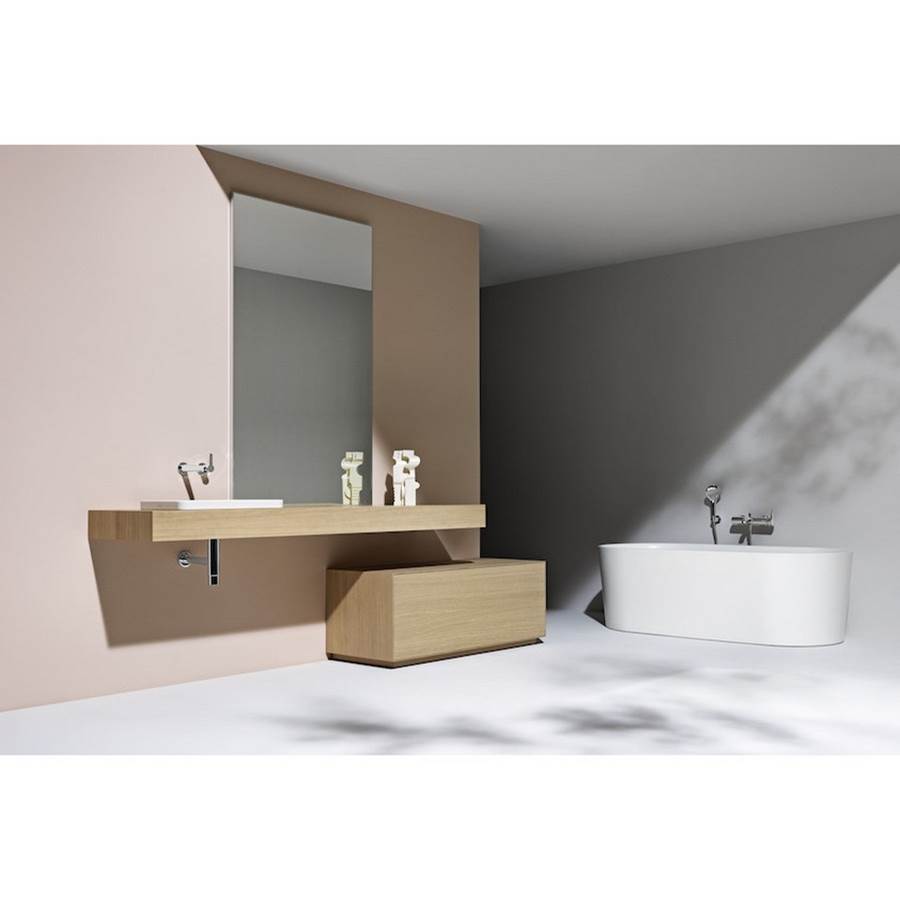 Freestanding bathtub, made of Sentec solid surface, with integrated overflow/front overflow and feet, Matte Satin Finish